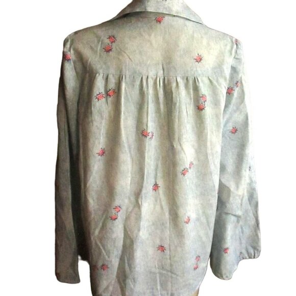 Vintage 1970s Womens Ladybug Shrt Medium Blue Pullover Moo-Moo Hippy Top Printed - Picture 3 of 7